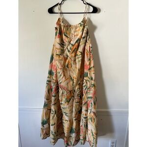 Primark‎ Cares Tropical Palm Print Cotton Maxi Dress Tie Back Orange Green Sz 10